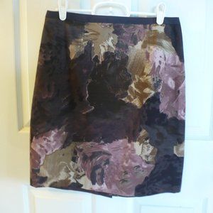 LOFT Purple Gray Artsy Floral Watercolor Pencil Skirt Career Classic 4P Petite
